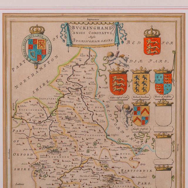 Antique Buckinghamshire Map, English, Framed 17th Century County Cartography For Sale - Image 4 of 12