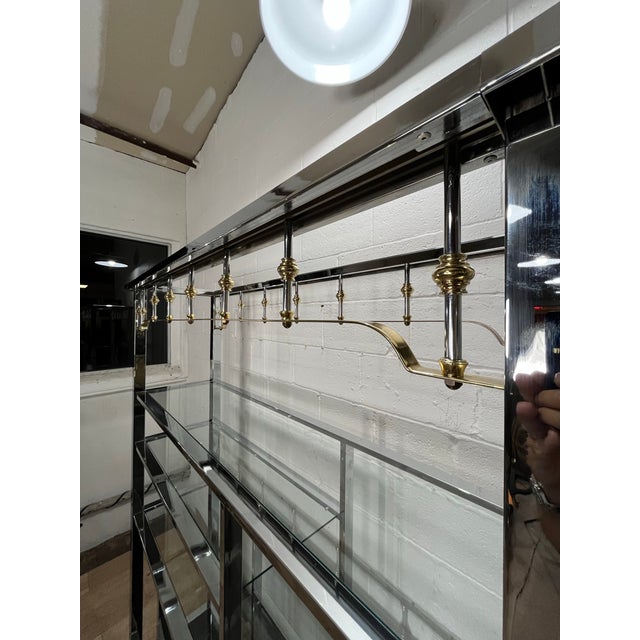 Silver Vintage 1980s Mastercraft-Style Chrome, Brass & Glass Étagère For Sale - Image 8 of 10
