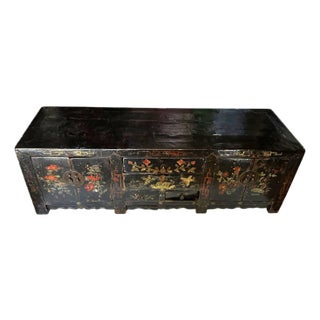 Antique Chinese Painted Lacquer Low Cabinet For Sale