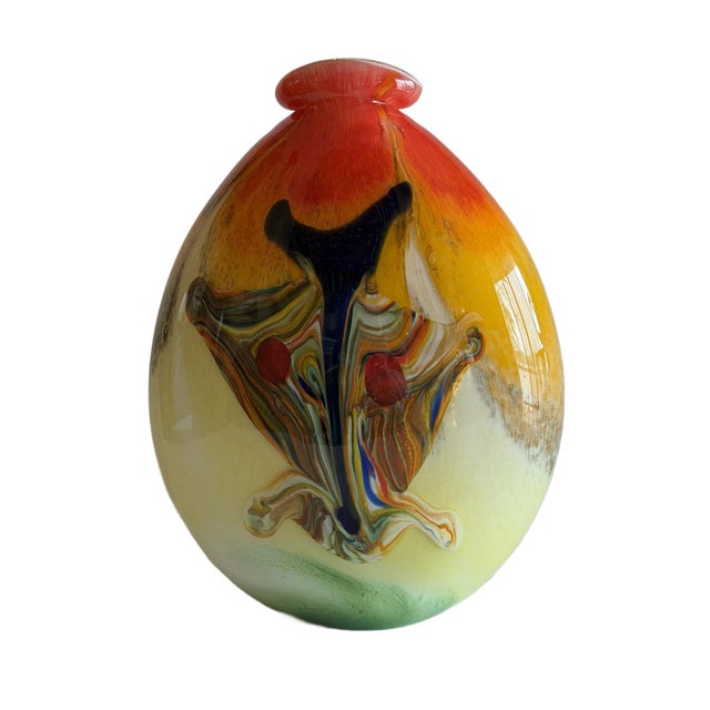 1980s Hand-Blown Art Glass Vase With Multicolored Swirl Design For Sale - Image 5 of 16