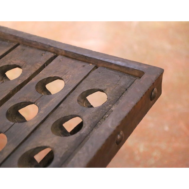 Mid-Century French Iron and Oak Riddling Board Table With Glass Top For Sale - Image 15 of 15