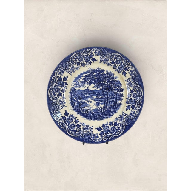 Vintage English Blue & White Transferware Broadhurst Staffordshire Ironstone Dinner Plates, Set of 3 For Sale In Tampa - Image 6 of 7