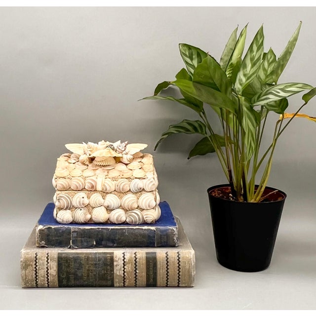 Wonderful vintage handmade decorative box completely encrusted with natural seashells and crushed shell fragments. The...