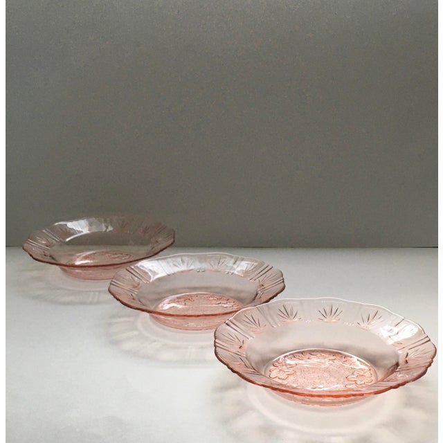Glass 1940s Pink Floral Glass Dishes- Set of 14 For Sale - Image 7 of 12