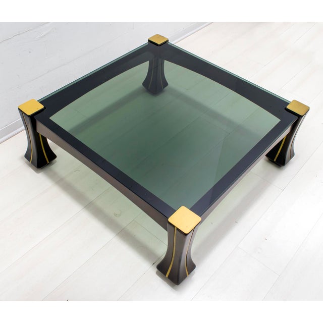 1970s Mid-Century Modern Italian Walnut and Brass Coffee Table, 1970s For Sale - Image 5 of 10