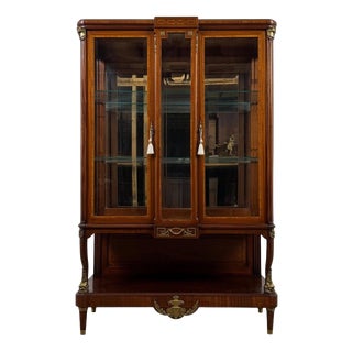 19th Century Antique French Mahogany Glazed Display Vitrine Cabinet For Sale
