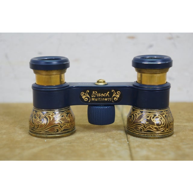 Navy Blue Antique German Emil Busch Multinett Filigree Opera Glasses Original Leather Case For Sale - Image 8 of 12
