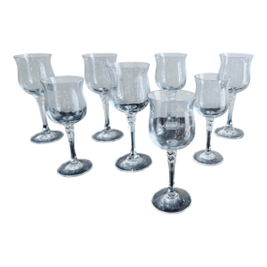 Vintage Towle Crystal Silhouette Water Goblets, Set of 8, Optic Bowl, Hexagon Stem