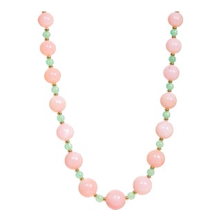 Syna Pink Opal and Chrysoprase Yellow Gold Bead Necklace For Sale