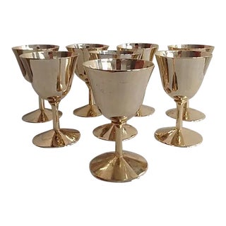 C.1960's Hollywood Regency Era 24k. Gold Interior Motif of Honeycomb Prism Cordials - Set of 8 For Sale