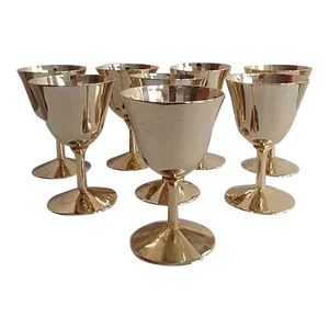 C.1960's Hollywood Regency Era 24k. Gold Interior Motif of Honeycomb Prism Cordials - Set of 8