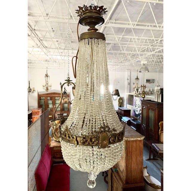 1920’s French Crystal & Brass Chandelier For Sale - Image 4 of 4