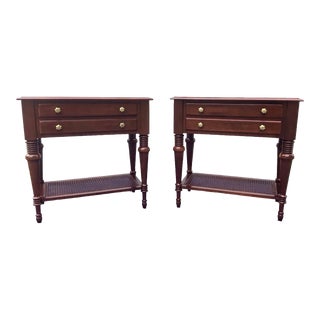 Pair of Ethan Allen Nightstands With Caned Lower Shelf Circa 1980s For Sale