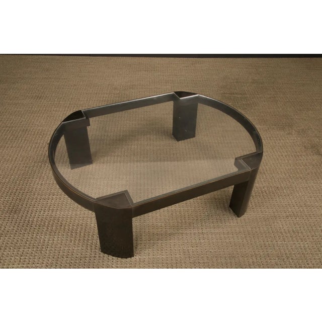 Bronze Karl Springer 'Banker' Coffee Table in Patinated Bronze and Lucite, 1970s For Sale - Image 8 of 17
