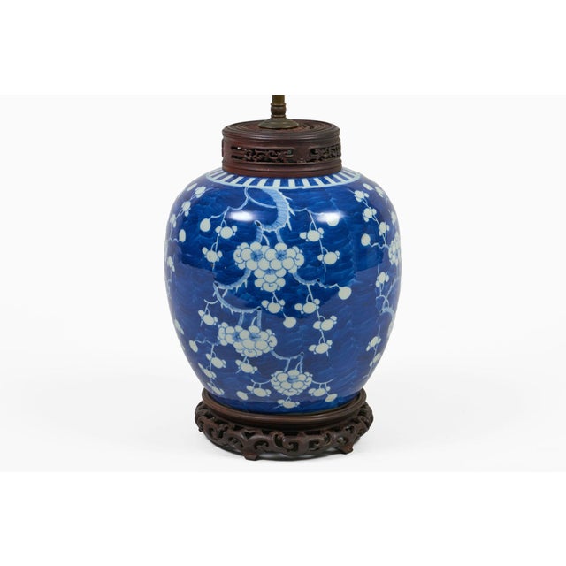 Chinese Early 18th Century Chinese Blue and White Porcelain Prunus Ginger Jar Lamp For Sale - Image 3 of 8