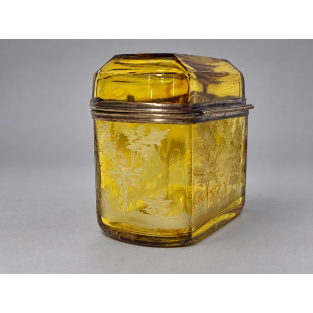 Glass Bohemian Amber Etched Glass Coach Scenic Jewelry Casket, Circa 1880 For Sale - Image 7 of 7