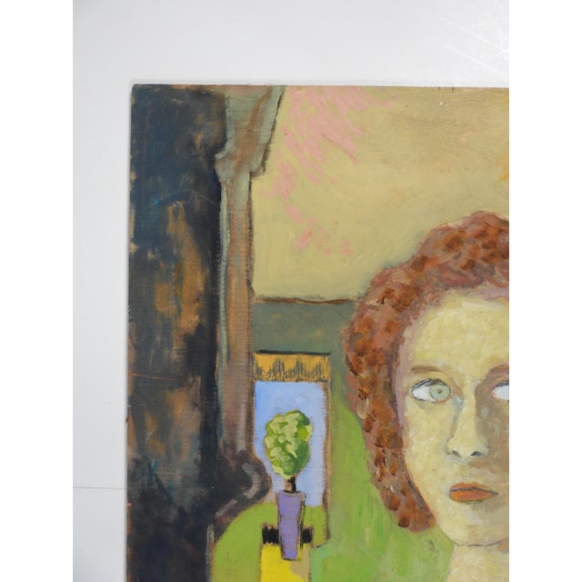 Contemporary gouache on wood panel portrait painting of redheaded woman by K. C. Bacon (1948-2026) Washington. Unsigned,...