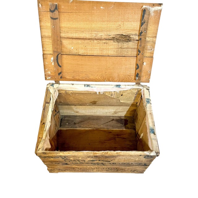 Antique Handmade Folk Art Wood Box Crate Table With Wheels For Sale - Image 6 of 17