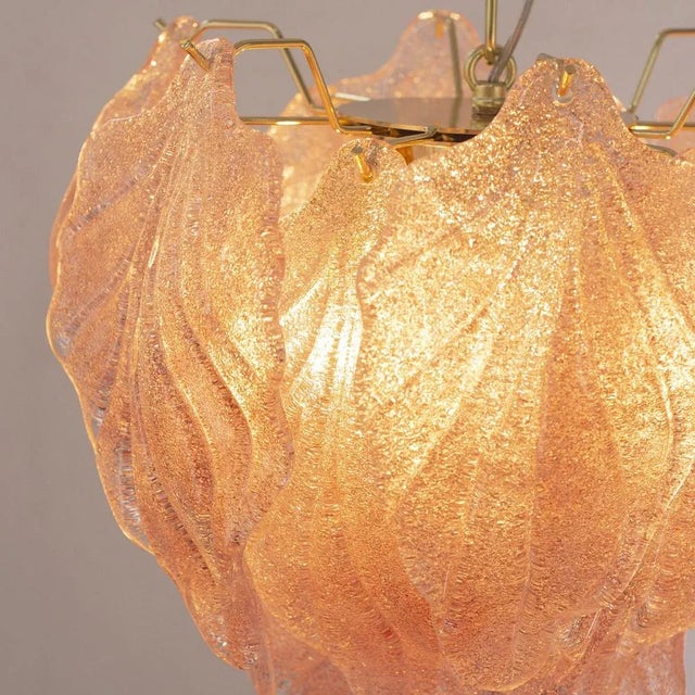 Pink Suspension Chandelier with Murano Glass Leaves, Italy, 1990s For Sale - Image 9 of 11