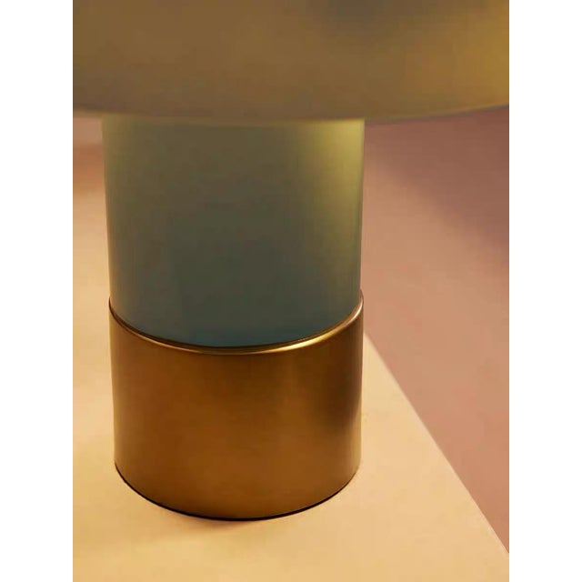 Gradient Cyan Glaze Glass & Iron Table Lamp For Sale - Image 6 of 6