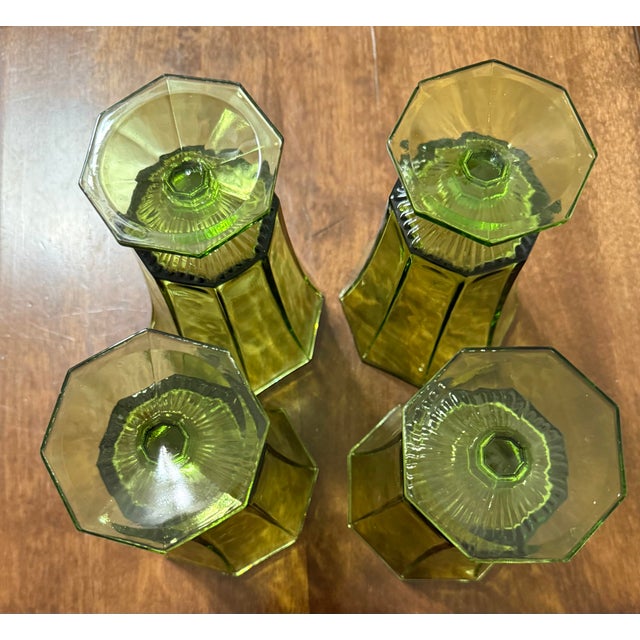 Green Octagon Shaped Glasses by Independence Glass Company - Set of 4 For Sale - Image 9 of 10