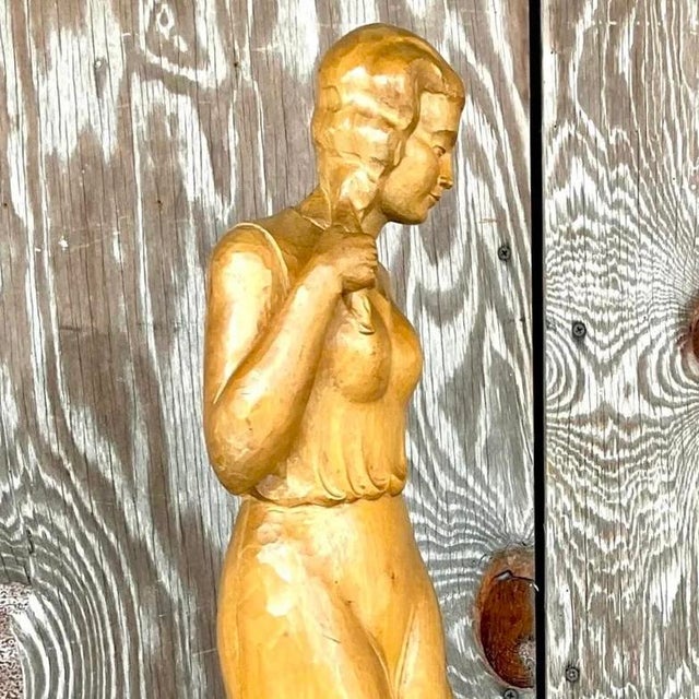 Vintage Boho Carved Sculpture of Woman For Sale - Image 13 of 13