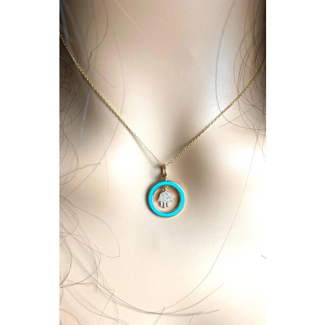 18k Yellow Gold Aaron Basha Vintage Diamond Enamel Hamsa Charm Necklace Pendant For Sale In New York - Image 6 of 8