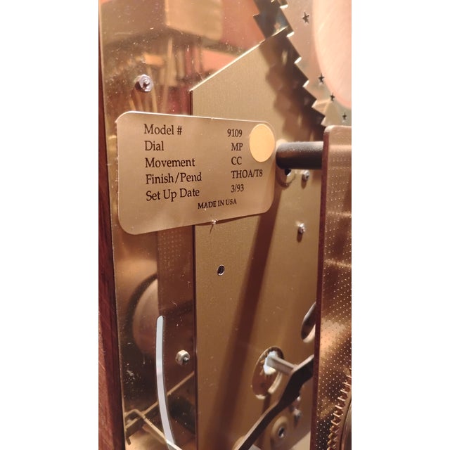 Ridgeway Model 9109 Illuminated Moon Phase Triple-Chime Grandfather Clock, Oak Case, Circa 1992 For Sale - Image 18 of 18