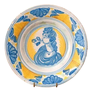 Sicilian Maiolica Dish with Woman, 1600s