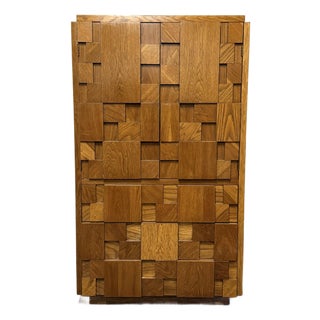 Vintage MCM Lane “Staccato” Brutalist Armoire For Sale