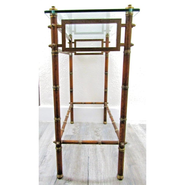 Mid-Century French Glass Top Faux Bamboo Wood and Brass Side Table Attributed to Maison Baguès For Sale - Image 9 of 18