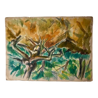 Vintage MCM Abstract Watercolor on Heavy Paper For Sale