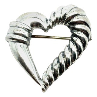 1990s Tiffany & Co Estate Heart Brooch Pin Sterling Silver For Sale