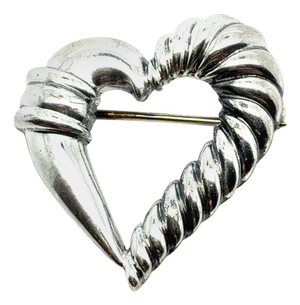 1990s Tiffany & Co Estate Heart Brooch Pin Sterling Silver