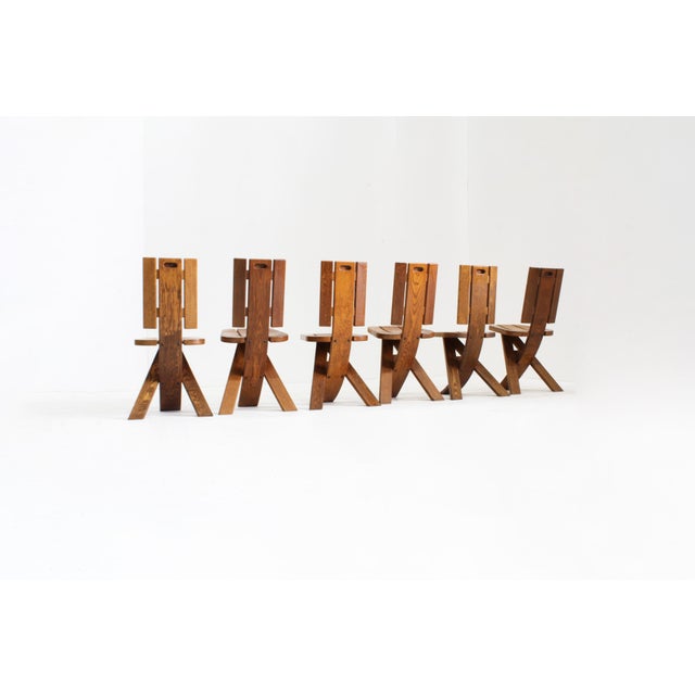 Wood Vintage Brutalist Sculptural Dining Chairs in Oak from Ebénisterie Seltz, France, 1970s, Set of 6 For Sale - Image 7 of 11