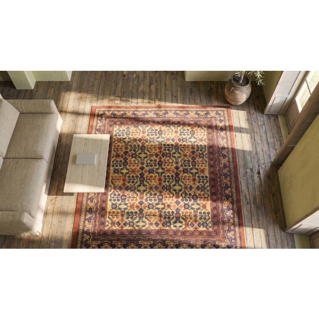Apricot 1850s Orange Apricot Flowers Antique Central Asian Yarkand Rug 8' 3"x 9' 8" Handknotted Wool Carpet For Sale - Image 8 of 8