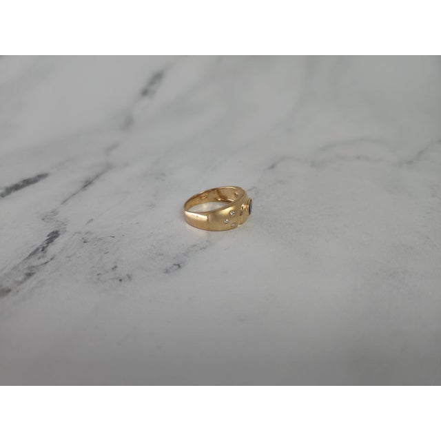 Contemporary Oval Ruby Band with Diamond Accents 14k Yellow Gold, Size 4 For Sale - Image 3 of 3