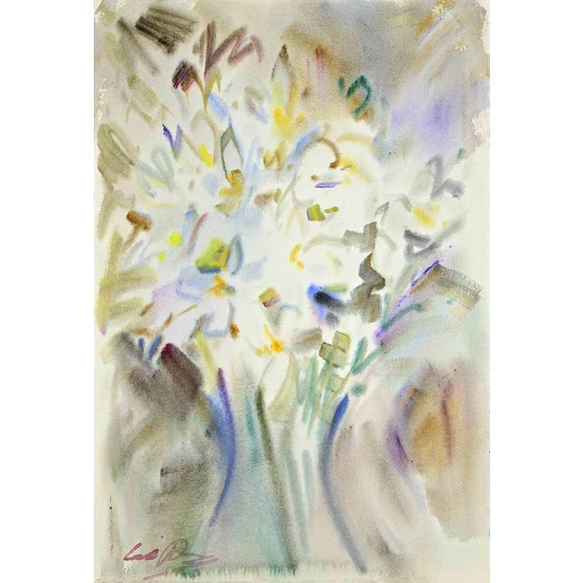 Carlo Ravagnan, Bouquet of Flowers, Watercolor, 1960s For Sale