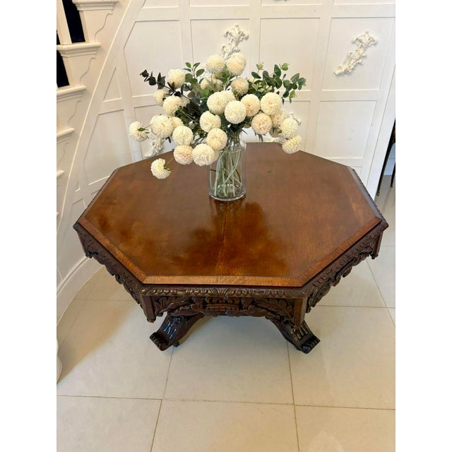 Mid 19th Century Large Antique Victorian Carved Oak Centre or Dining Table, 1860s For Sale - Image 5 of 17