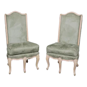 Gorgeous Pair of Rare 5 Leg French Louis XV Style Limed Walnut Side Chairs