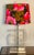 Bright and colorful mid century modern lucite lamp with custom floral shade.