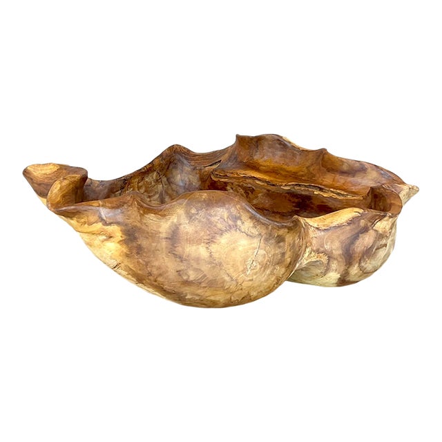 Vintage Boho Biomorphic Wooden Bowl For Sale