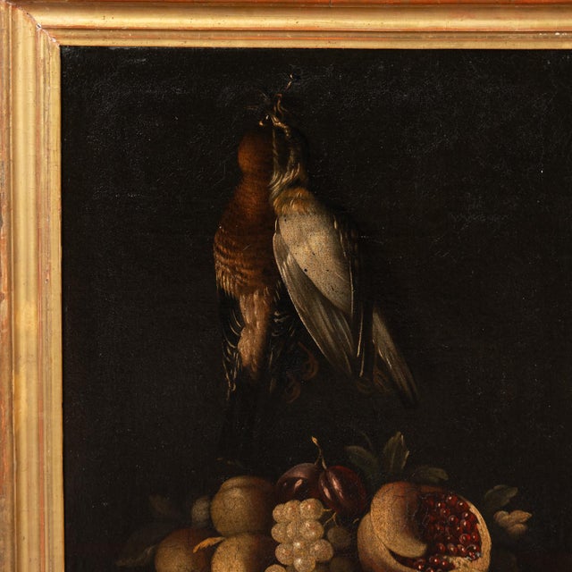 Traditional Late 18th Century Pair of Original Oil on Canvas Still Life Paintings of Fruit and Fowl For Sale - Image 3 of 14