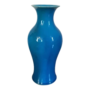 Early 20th Century Chinese Porcelain Peacock Blue Baluster Shaped Vase
