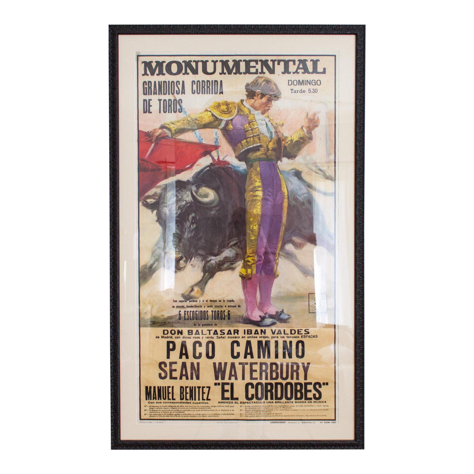 Vintage 1970’s Bullfighting Poster Framed in Acrylic From Spain | Chairish