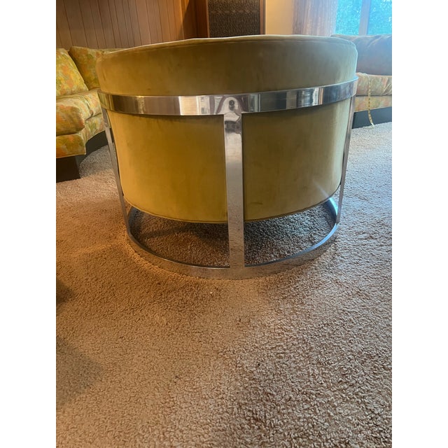 Attributed to Erwin-Lambeth Curved Chrome Lounge Chair With Olive Velvet Upholstery, 1970s For Sale - Image 9 of 11
