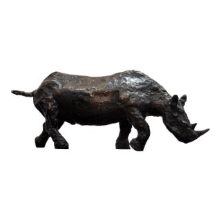 2000s Dominik Albinski, Polish Modernist Charging Rhino Bronze Expressionist Rhinoceros Sculpture For Sale