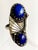 Southwestern Revival Lapis Lazuli Double-Cabochon Ring in Ornate .925 Sterling Silver, , Size 8.25 For Sale - Image 9 of 9