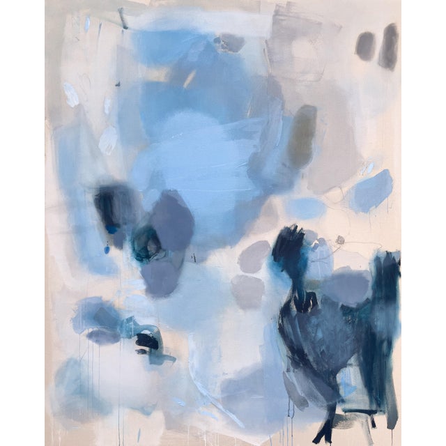 2020s "Echoes Along the Waterline" Large Contemporary Blue Abstract Painting in Cerulean, Slate and Navy by Stacey Warnix For Sale - Image 5 of 10