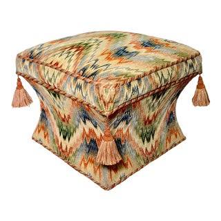 1970s Baker Furniture Co. Large Sculpted Form Ottoman or Pouf With Woven Flamestitch Fabric For Sale